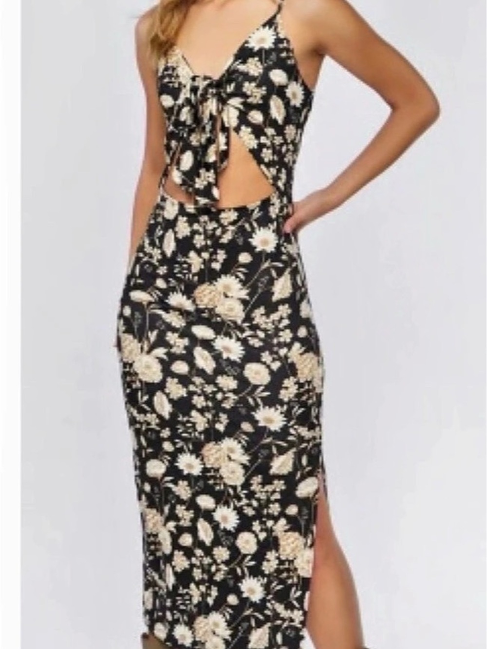 Forever 21 Floral Midi Dress in Black & White